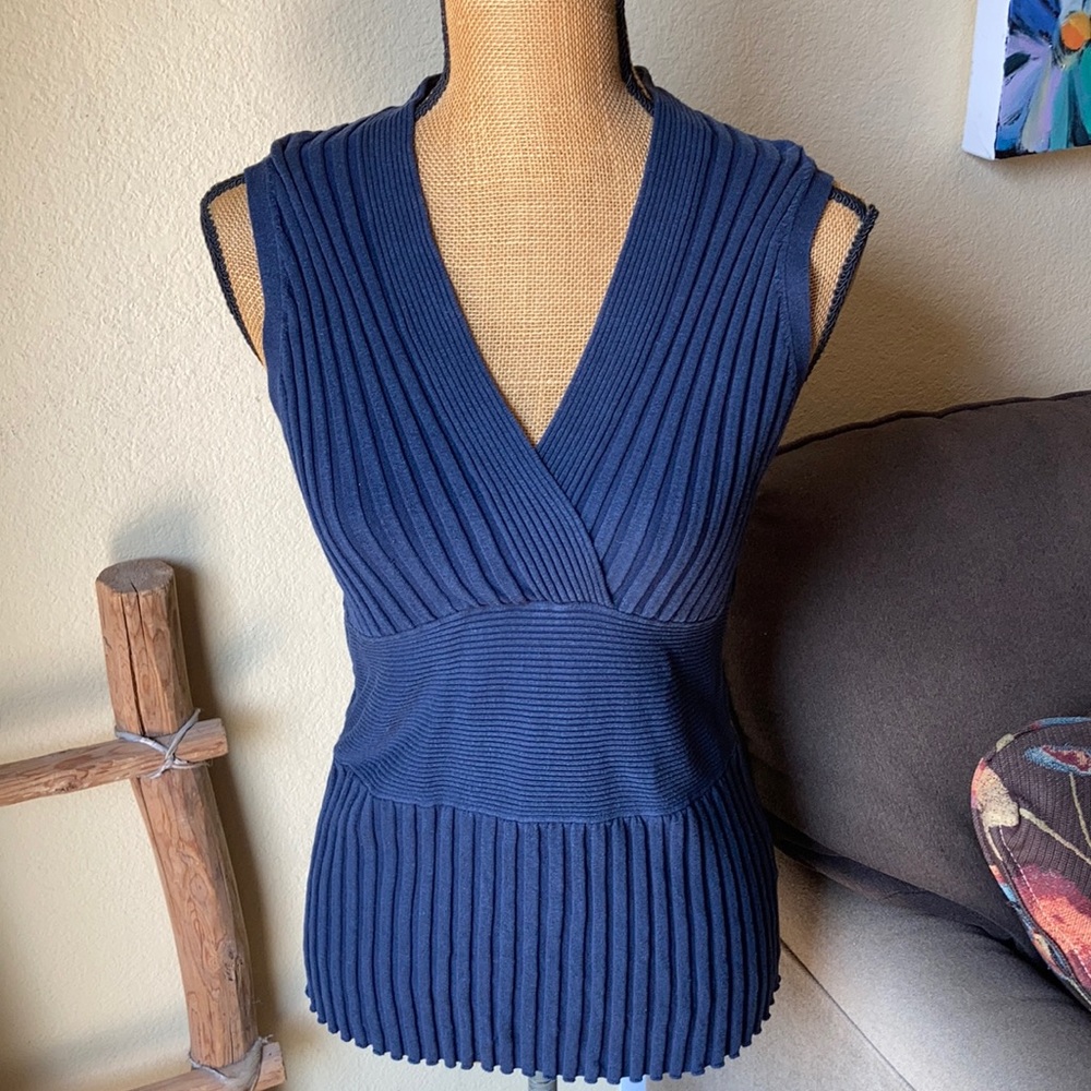 Cabi Navy Blue Ribbed Knit V Neck